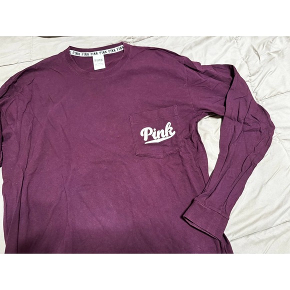 PINK Burgundy long sleeve shirt size Large - Picture 2 of 4